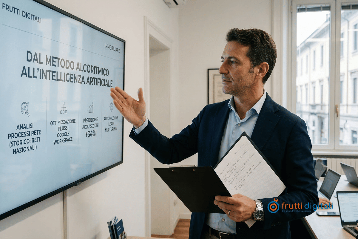 Confronto tra metodo immobiliare tradizionale e automazione AI con Frutti Digitali