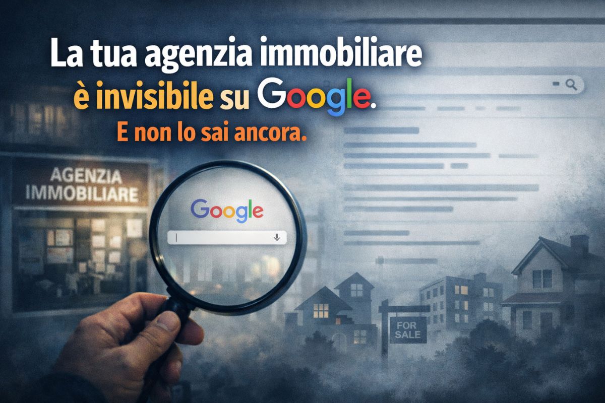 agenzia-immobiliare-invisibile-google-seo-local-marketing Agenzia immobiliare invisibile su Google con lente di ingrandimento su ricerca online