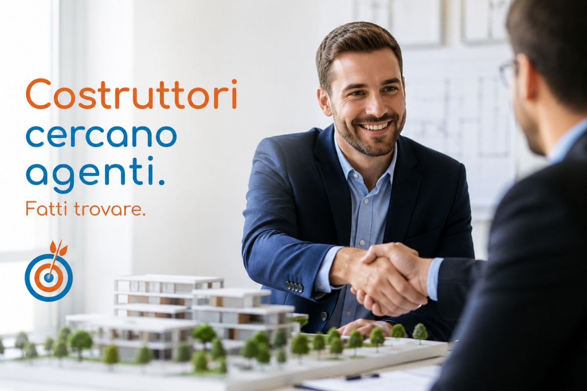Agente immobiliare indipendente che lavora al marketing digitale per attrarre incarichi da costruttori immobiliari