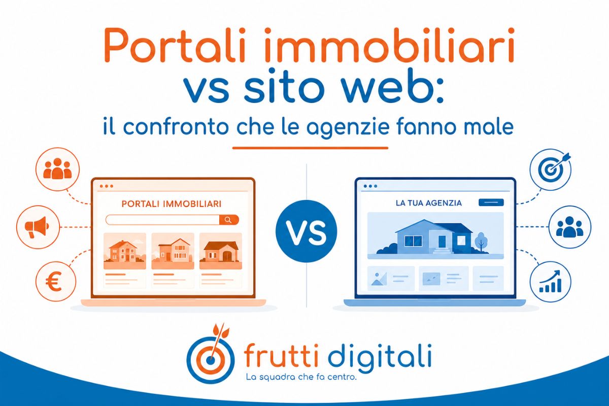 Portali immobiliari vs sito web agenzia: confronto visivo tra catalogo annunci e sito con contenuti — Frutti Digitali