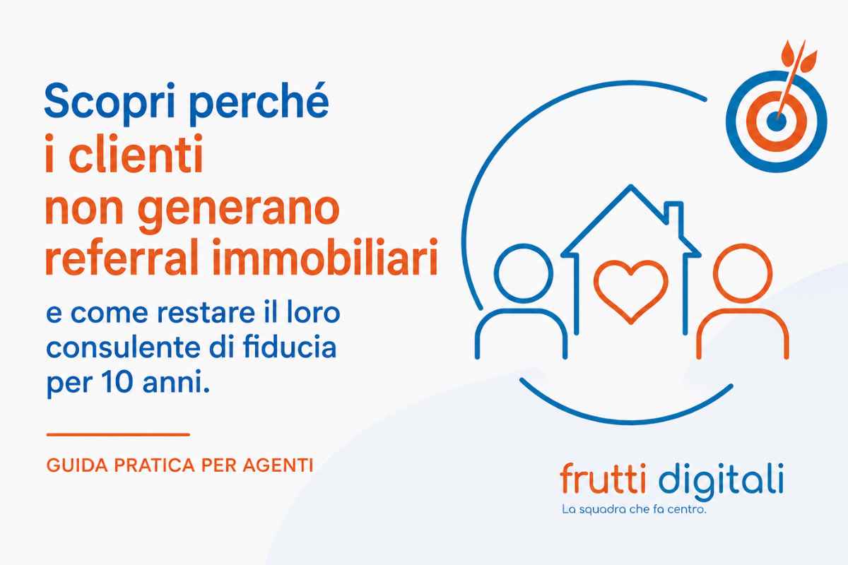 Illustrazione minimale che rappresenta la relazione di fiducia tra agente immobiliare e cliente, dedicata a una guida su come aumentare i referral immobiliari e mantenere il rapporto nel tempo.